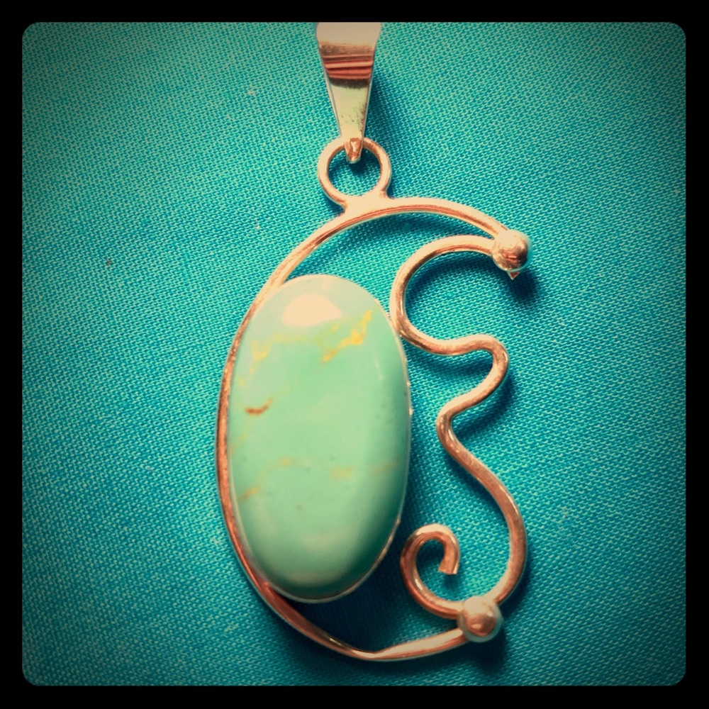 Turquoise and Stamped 925 Sterling Silver Pendant