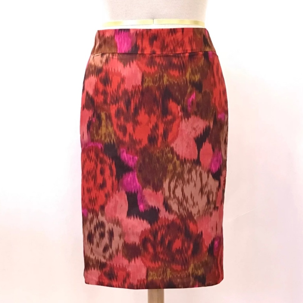 J. Crew Pencil Straight Skirt 100% Silk Red Floral
