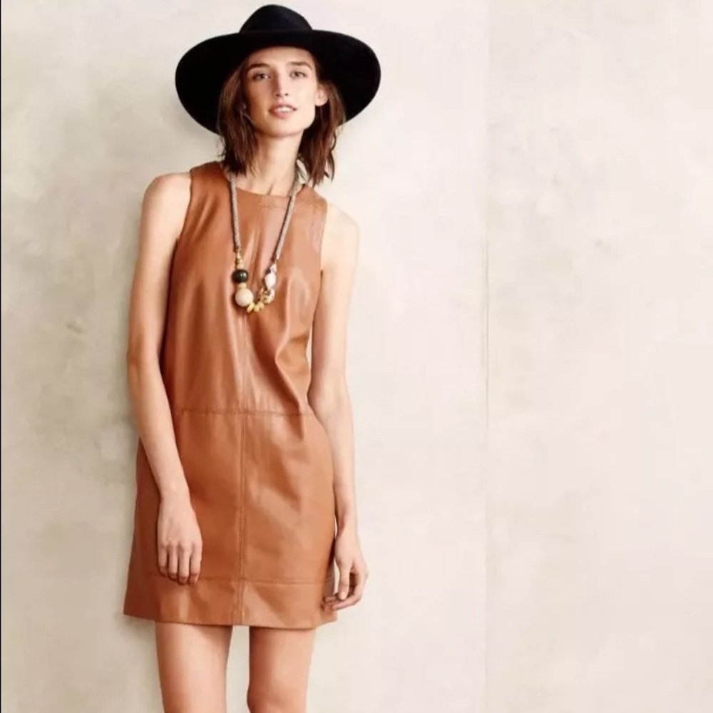 Moulinette souers anthropologie faux leather dress
