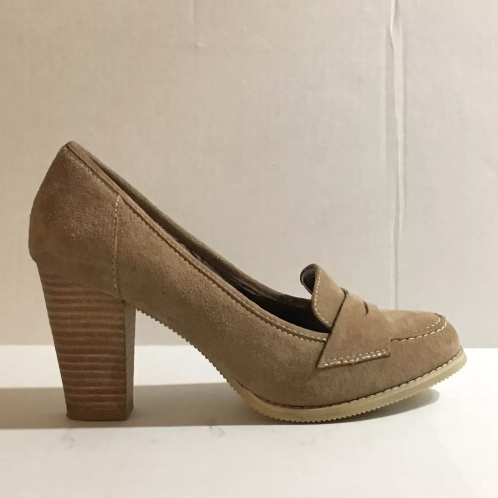 Hush Puppies Loafer Pumps Heels "Eden" Suede Tan