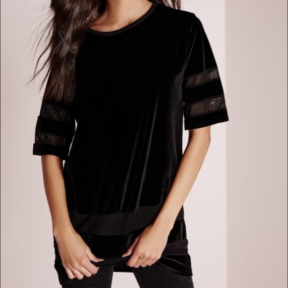 Missguided Tops - Missguided Mesh Insert Velvet T-Shirt