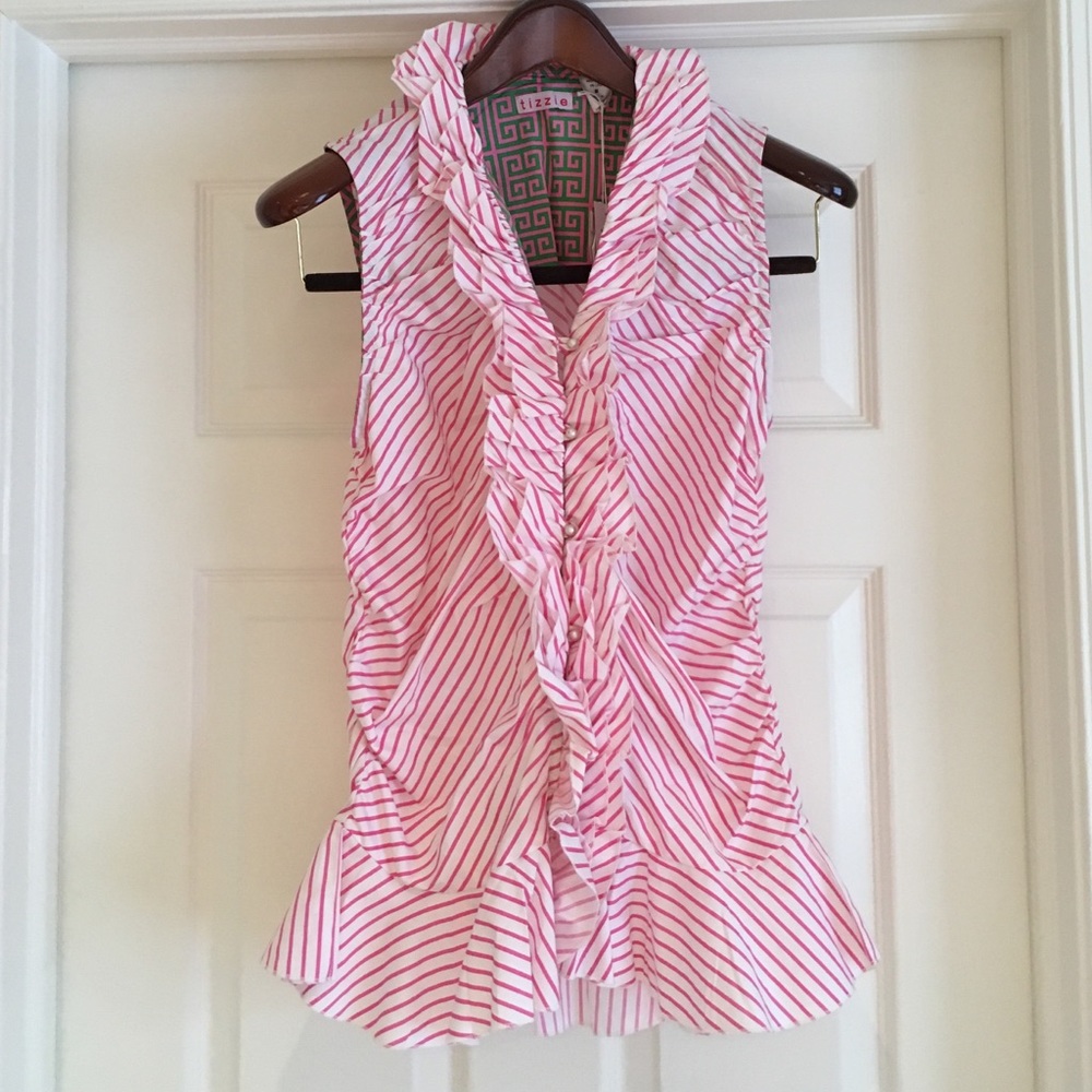 Pink and white peplum top