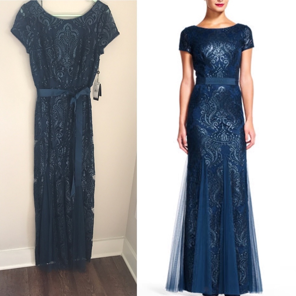 Papell - Sequin Embroidered Dress with Godet Skirt