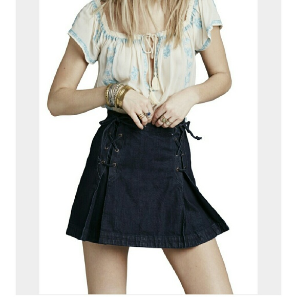 Free People Dresses & Skirts - Free people lace up denim mini