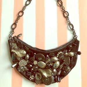 Chico's black leather-silver statement necklace