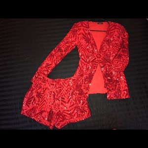 Red Sequin Short Set