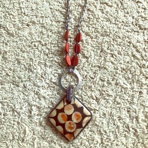 Chico's red wood and denim necklace