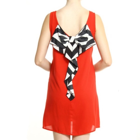 Red Dress With Navy Bow - Picture 3 of 4