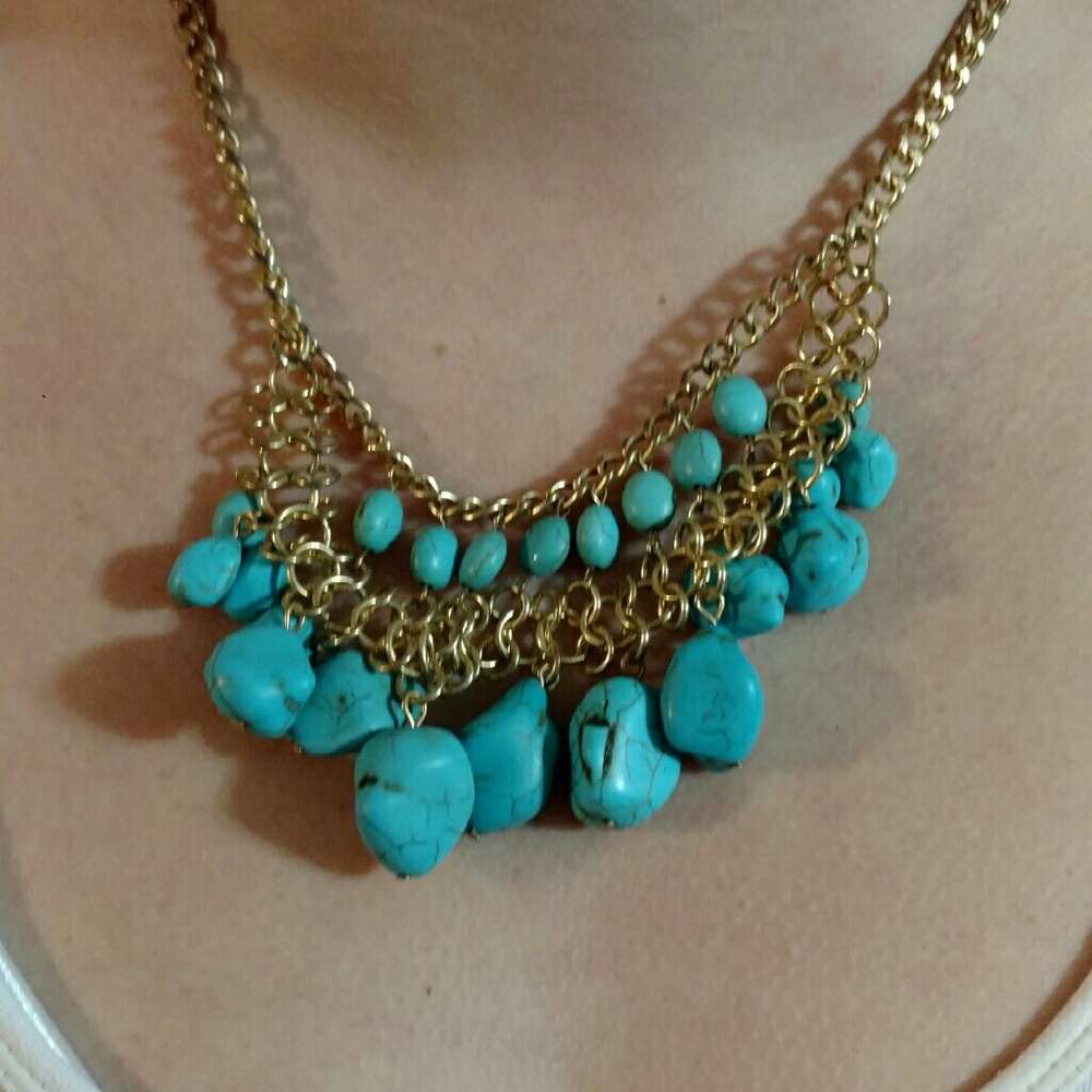 Teal rock necklace