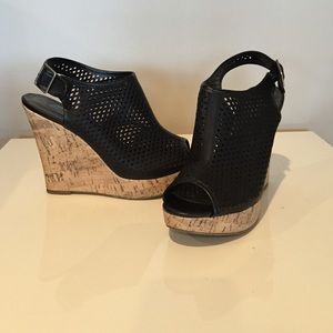 Caged Wedge Sandals Peeptoe