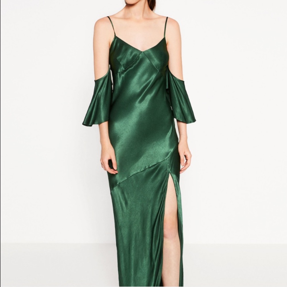 Zara AW16 green emerald strappy maxi dress