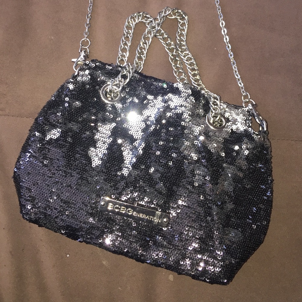 Silver and Black Sequined BCBG Purse