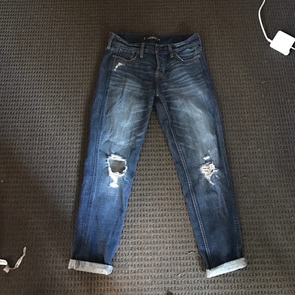 Hollister blue boyfriend ripped jeans