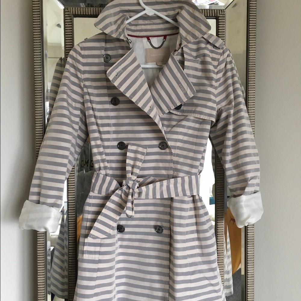 XS Striped Banana Republic Trench Raincoat