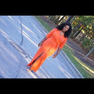 Front tie wrap dress with midi split : orange
