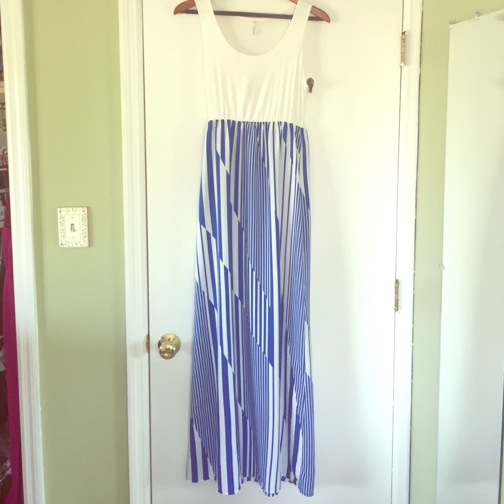 Long blue and white boutique dress