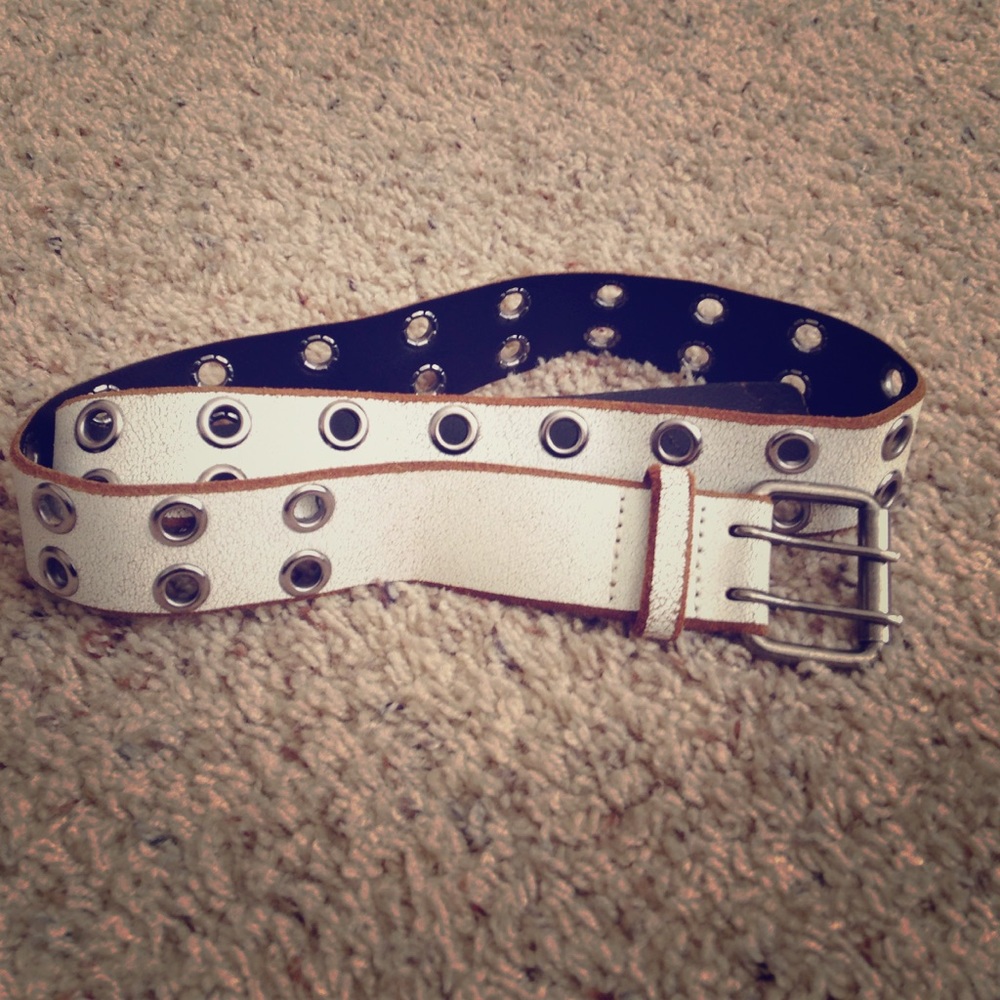 Broken in white leather belt