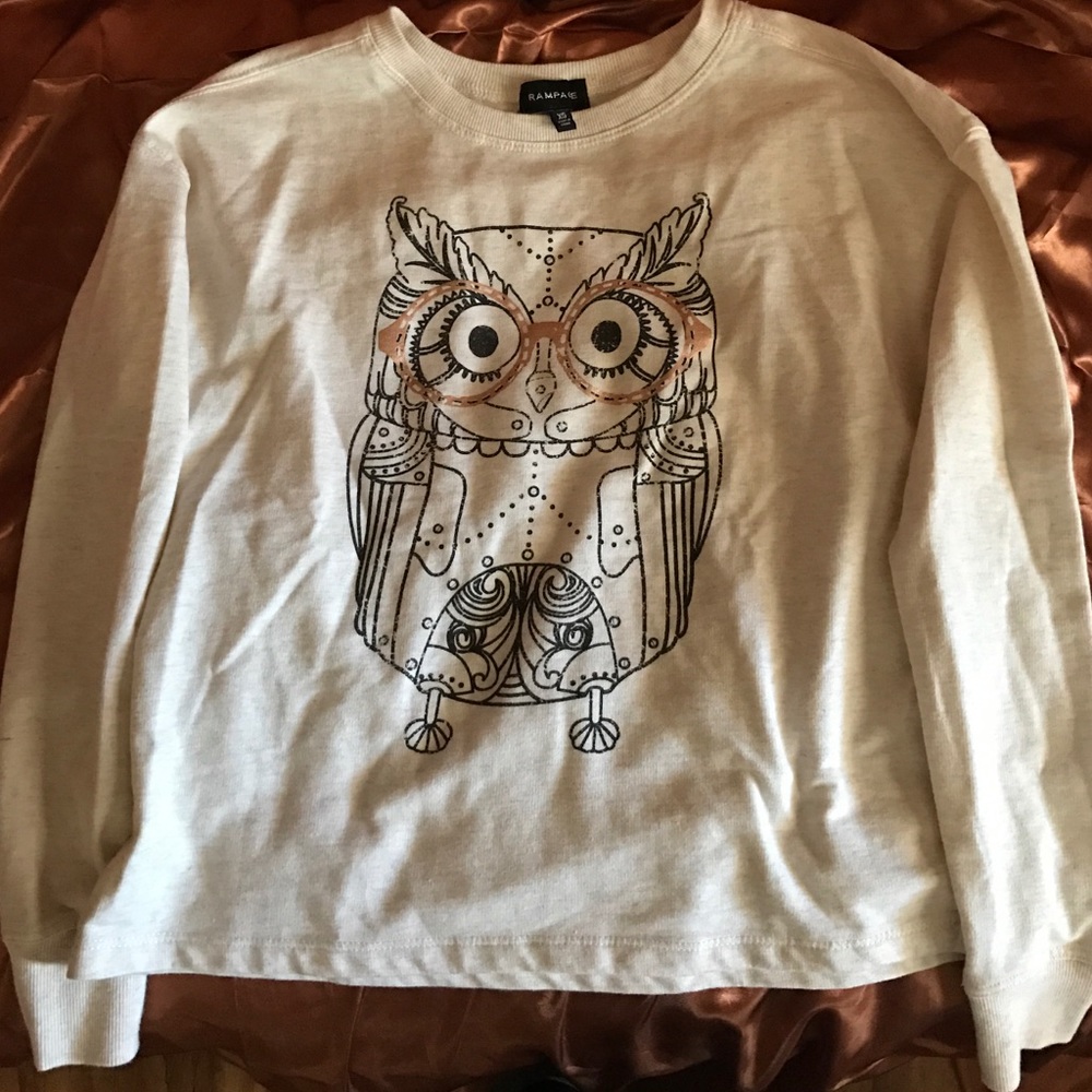 Owl print cream sweater
