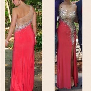 Pink/coral Prom Dress with Beading and Slit