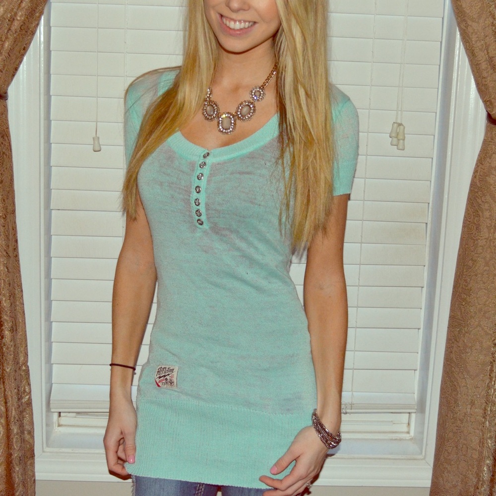 AFFLICTION Teal Button Blouse Top