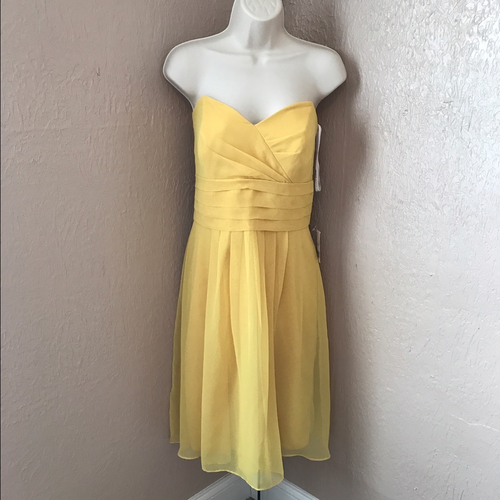 NEW After Six Yellow Strapless Chiffon Dress 10