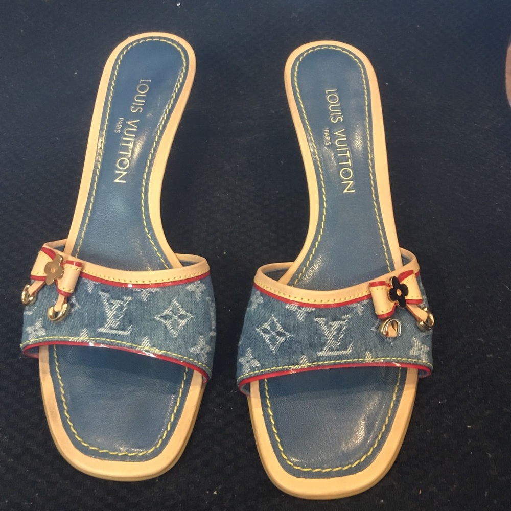 Louis Vuitton monogram denim heel sandal