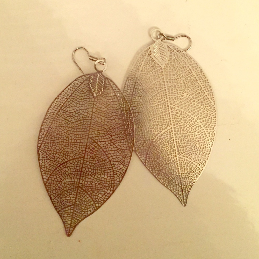 silver leaf earrings