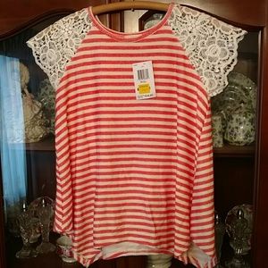 Monteau girls top with lace shoulders