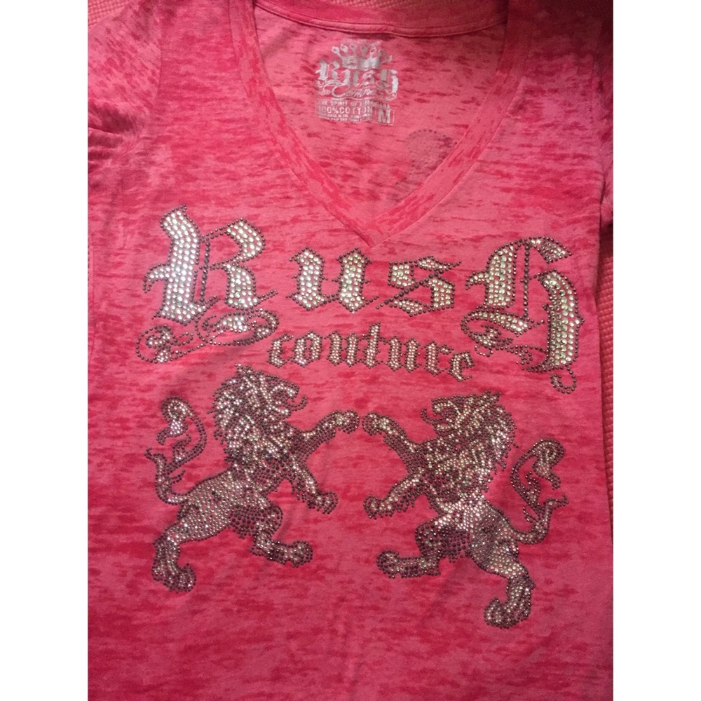 Rush Couture Crystal Lion V-Neck Tee