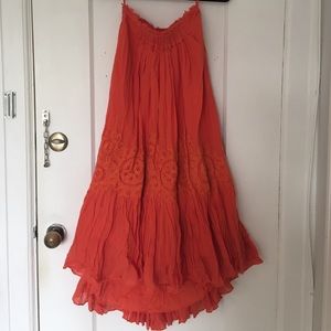 Anthropologie burnt orange hi low maxi skirt