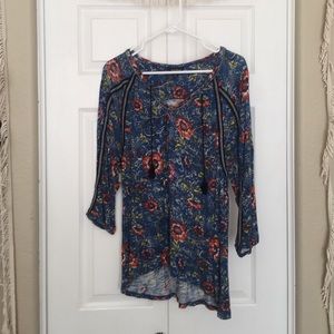 Lucky Brand Blue Floral Peasant Top