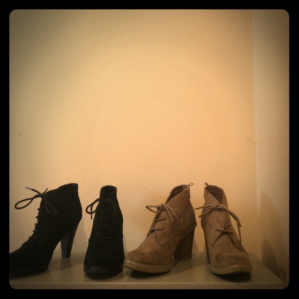 Paired high heel boots