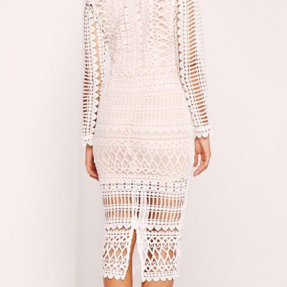 Regal White High-Neck Button Detail - Midi Dress