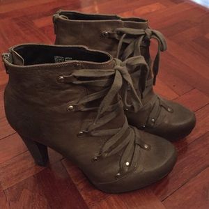 Gray, 'Lace-up' Booties w/ Heel Zip