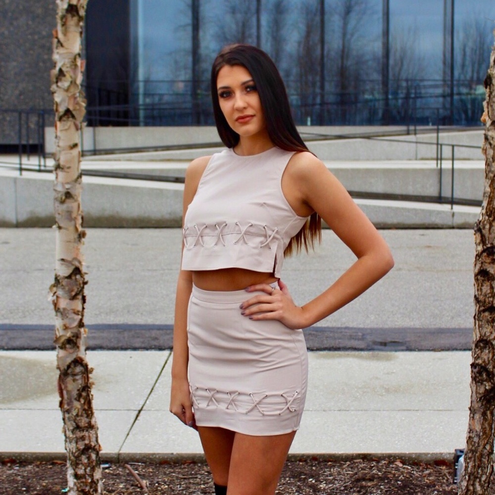 Cross Cross Detail Crop Top & Skirt Set