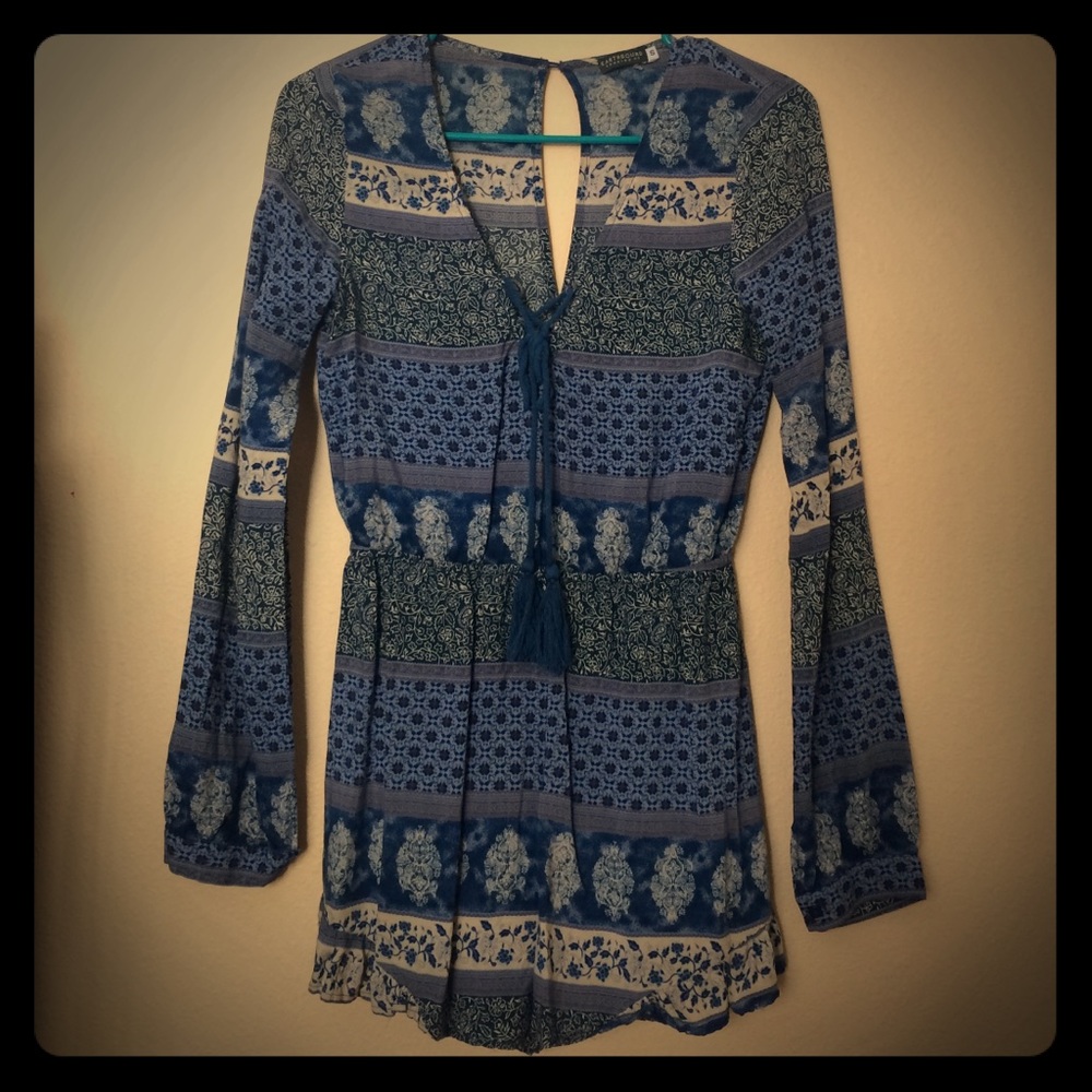 Blue, floral print romper