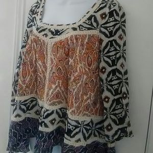 freeway Tops - Freeway Jr Boho patch print tribal blouse sz large freeway Tops - Freeway Jr Boho patch print tribal blouse sz large