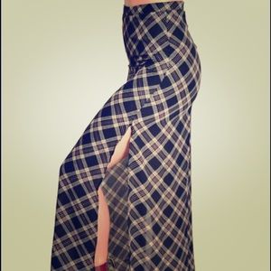 High waisted maxi plaid skirt