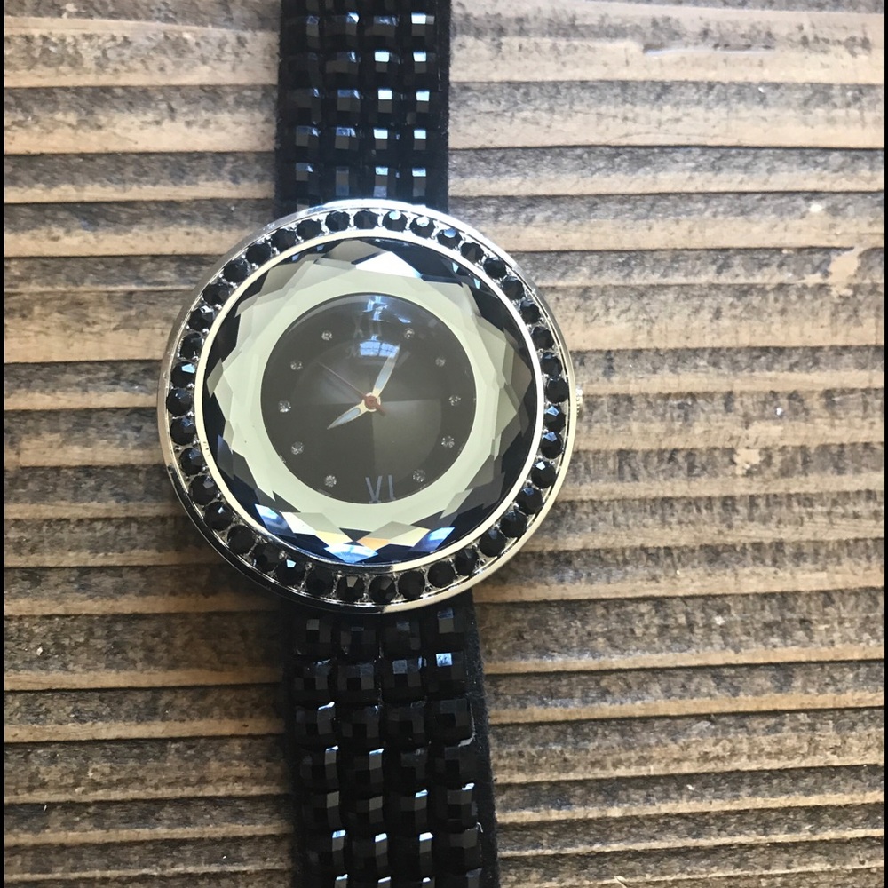 Crystal studded watch with heart clasp