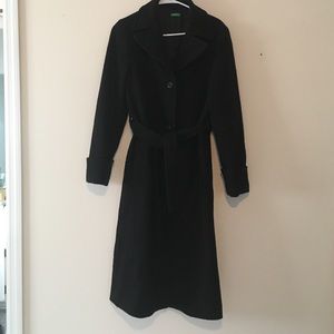 Benetton Long Black Wool Coat