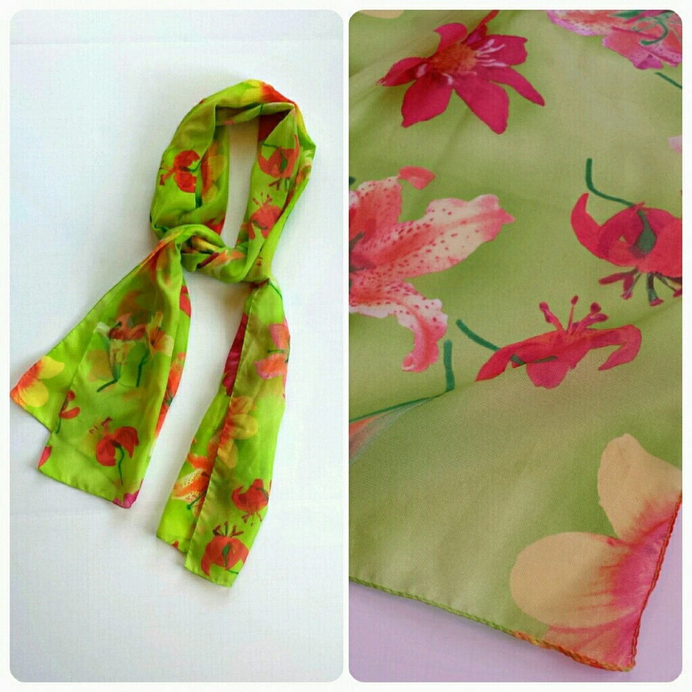 Vintage Silk Scarf- Spring Flowers - 80s Era