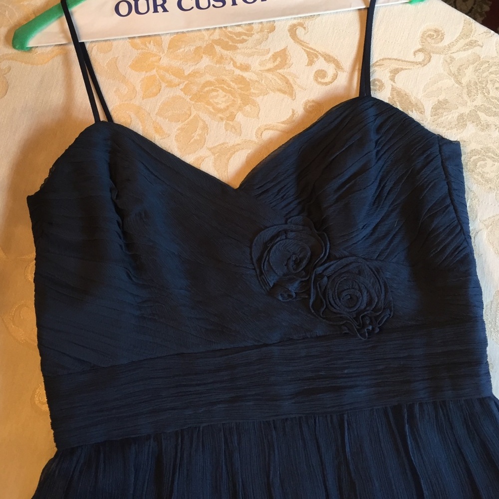 Amsale navy crinkle chiffon dress