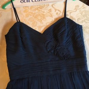 Amsale navy crinkle chiffon dress