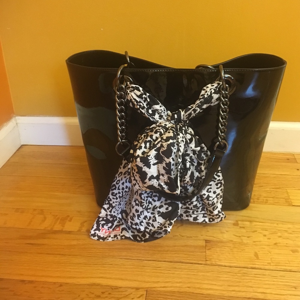 Black Patent Leather DKNY Shopper Tote