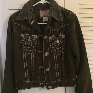 True Religion Olive Green Coat with fuzzy inside