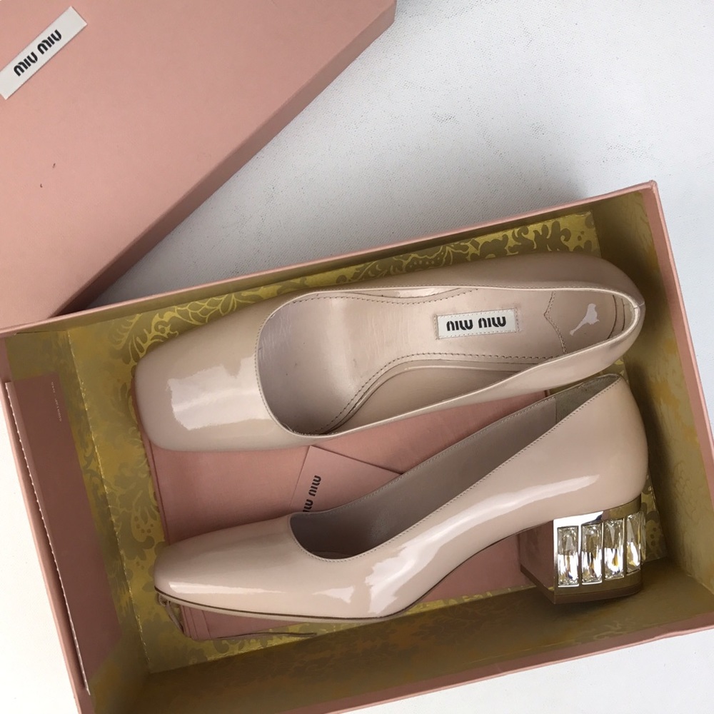 NWT Miu Miu Crystal-Heel Patent Leather Pump - Picture 1 of 4