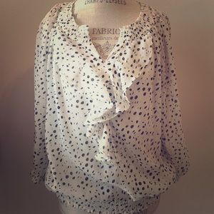 Limited sheer cream and black polka dot shirt