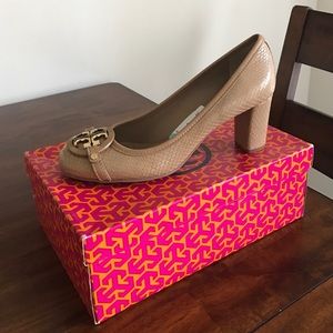 Tory Burch Aaden Snake skin print pumps, Walnut