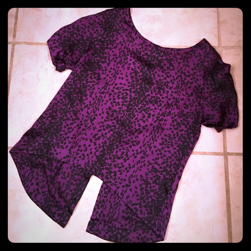BCBGeneration Silk Leopard Asymmetrical Top
