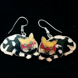 Vintage Cloisonne Cat Earrings